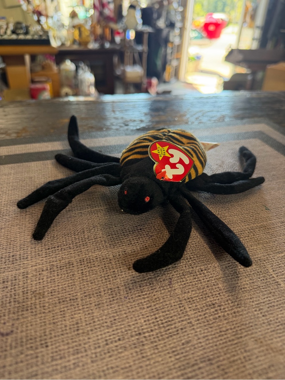 Ty Black and Yellow Striped Spider Plush